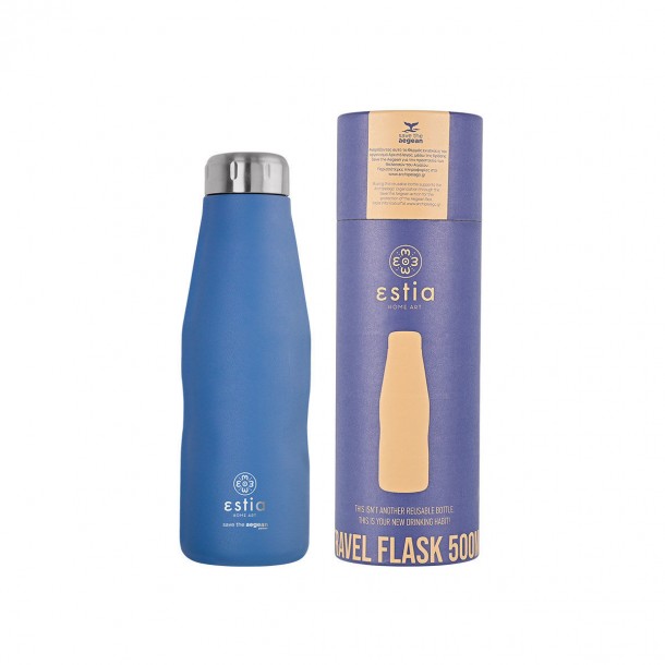 Θερμός-Μπουκάλι Ανοξείδωτο Denim Blue Flask Save The Aegean Estia 500ml-7x7x22,3εκ. 01-12052
