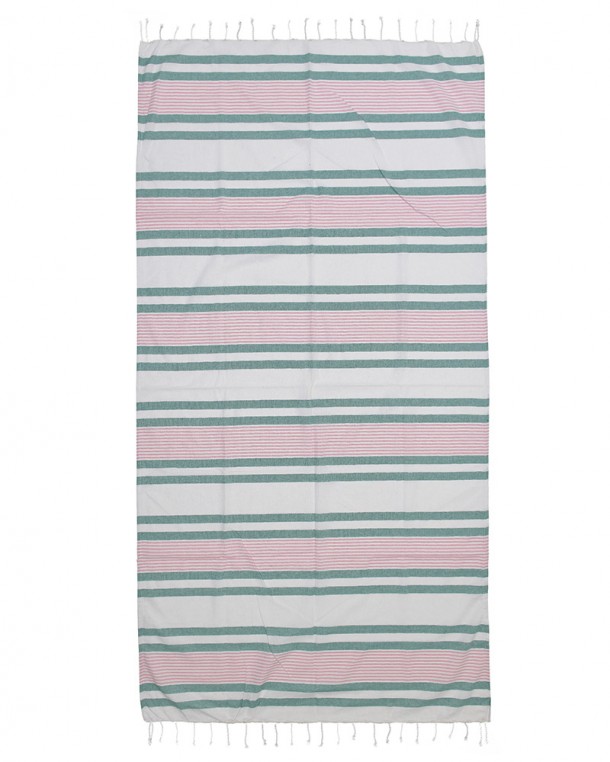 Πετσέτα Θαλάσσης Pestemal Βαμβακερή Λευκή-Ροζ-Πράσινη 90x180εκ. ble 5-46-509-0035